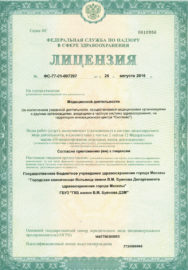 Приложение №1 к Лицензии Департамента здравоохранения города Москвы Правительства Москвы на осуществление медицинской деятельности